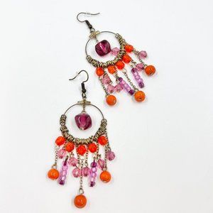 NWT - Charming Charlie - Purple & Orange Chandelier Antiqued Gold Tone Earrings